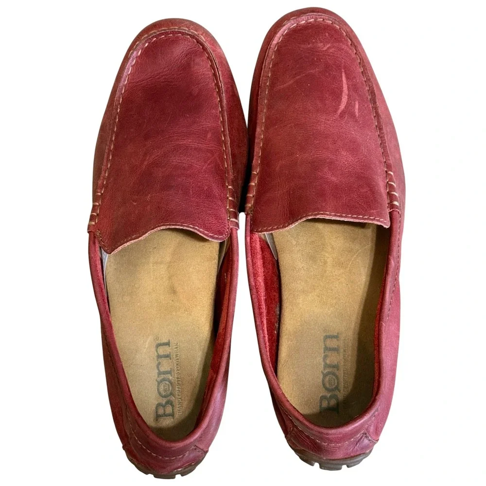 Born Allan Mens Red Leather Driving Moccasins Loafers Slip On Shoes H38205 10M